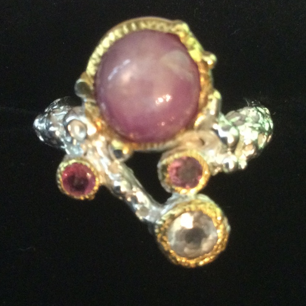 ⭐️Rare,  Star Ruby Cabochon, Pink Topaz & Aquamarine Ring⭐️ - Picture 3 of 14